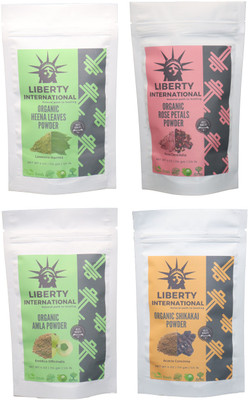 

LIBERTY INTERNATIONAL Heena & Rose & Amla & Shikakai Powder ( 114 Gm Each ) For Face , Hair & Skin Care Certified C18(Set of 4)