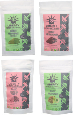 

LIBERTY INTERNATIONAL Heena & Hibiscus & Rose & Amla Powder ( 227 Gm Each ) For Face , Hair & Skin Care Certified C18(Set of 4)