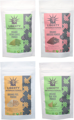 

LIBERTY INTERNATIONAL Heena & Hibiscus & Orange & Aloevera Powder ( 114 Gm Each ) For Face , Hair & Skin Care Certified C18(Set of 4)