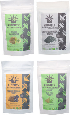 

LIBERTY INTERNATIONAL Amla & Charcoal & Shikakai & Aloevera Powder ( 114 Gm Each ) For Face , Hair & Skin Care Certified C18(Set of 4)