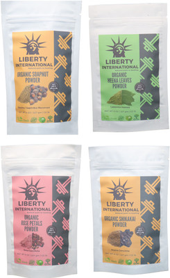 

LIBERTY INTERNATIONAL Soapnut & Heena & Rose & Shikakai Powder ( 227 Gm Each ) For Face , Hair & Skin Care Certified C18(Set of 4)
