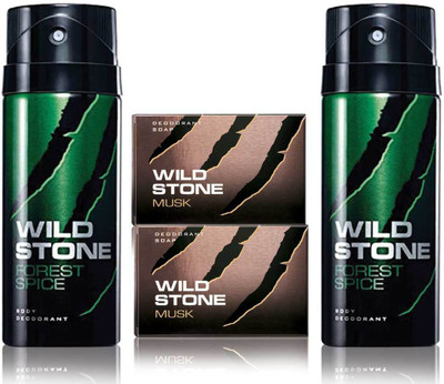 

Wild Stone 2 Forest Spice Deodorant and 2 Musk 75gm Soap(450 g, Pack of 4)