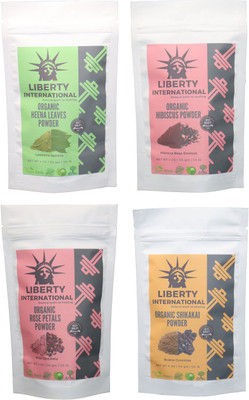 

LIBERTY INTERNATIONAL Heena & Hibiscus & Rose & Shikakai Powder ( 114 Gm Each ) For Face , Hair & Skin Care Certified C18(Set of 4)