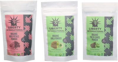 

LIBERTY INTERNATIONAL Rose & Amla & Tulsi Powder ( 114 Gm Each ) For Face , Hair & Skin Care Certified C18(Set of 3)