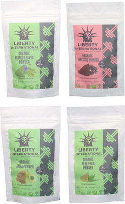

LIBERTY INTERNATIONAL Indigo & Hibiscus & Amla & Aloevera Powder ( 227 Gm Each ) For Face , Hair & Skin Care Certified C18(Set of 4)