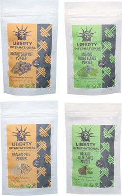 

LIBERTY INTERNATIONAL Soapnut & Indigo & Orange & Tulsi Powder ( 114 Gm Each ) For Face , Hair & Skin Care Certified C18(Set of 4)