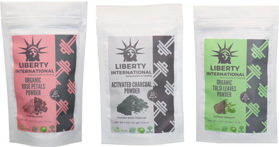 

LIBERTY INTERNATIONAL Rose & Charcoal & Tulsi Powder ( 114 Gm Each ) For Face , Hair & Skin Care Certified C18(Set of 3)