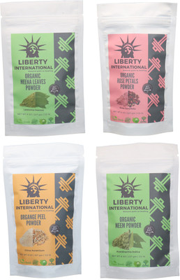 

LIBERTY INTERNATIONAL Heena & Rose & Orange & Neem Powder ( 227 Gm Each ) For Face , Hair & Skin Care Certified C18(Set of 4)
