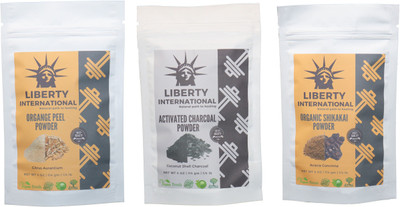 

LIBERTY INTERNATIONAL Orange & Charcoal & Shikakai Powder ( 114 Gm Each ) For Face , Hair & Skin Care Certified C18(Set of 3)