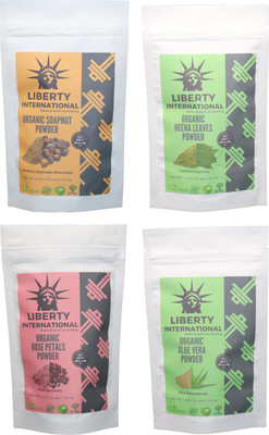 

LIBERTY INTERNATIONAL Soapnut & Heena & Rose & Aloevera Powder ( 114 Gm Each ) For Face , Hair & Skin Care Certified C18(Set of 4)