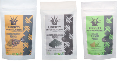

LIBERTY INTERNATIONAL Soapnut & Charcoal & Aloevera Powder ( 114 Gm Each ) For Face , Hair & Skin Care Certified C9 342 g(Set of 3)