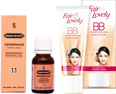 

Sheer Secret Sandalwood Essential Oil 15 ml and Fair & Lovely BB Foundation + Fairness Cream 40 Grams(Set of 2)