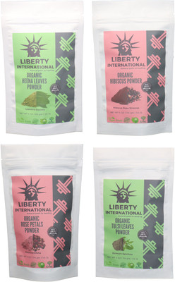 

LIBERTY INTERNATIONAL Heena & Hibiscus & Rose & Tulsi Powder ( 114 Gm Each ) For Face , Hair & Skin Care Certified C18(Set of 4)
