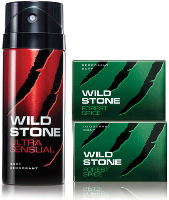 

Wild Stone Ultra Sensual Deodorant and 2 Forest Spice 125gm Soap(Set of 3)