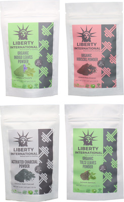 

LIBERTY INTERNATIONAL Indigo & Hibiscus & Charcoal & Tulsi Powder ( 227 Gm Each ) For Face , Hair & Skin Care Certified C18(Set of 4)
