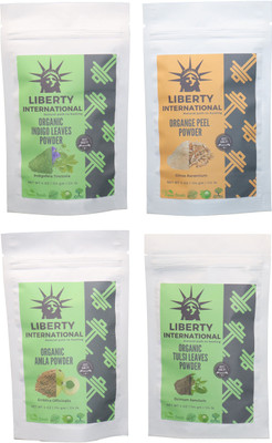 

LIBERTY INTERNATIONAL Indigo & Orange & Amla & Tulsi Powder ( 114 Gm Each ) For Face , Hair & Skin Care Certified C18(Set of 4)