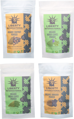 

LIBERTY INTERNATIONAL Soapnut & Indigo & Heena & Shikakai Powder ( 227 Gm Each ) For Face , Hair & Skin Care Certified C18(Set of 4)