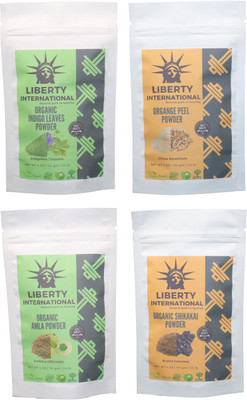 

LIBERTY INTERNATIONAL Indigo & Orange & Amla & Shikakai Powder ( 114 Gm Each ) For Face , Hair & Skin Care Certified C18(Set of 4)