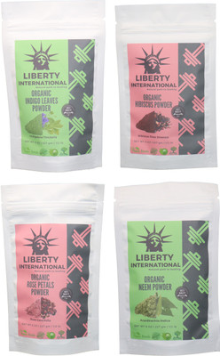 

LIBERTY INTERNATIONAL Indigo & Hibiscus & Rose & Neem Powder ( 227 Gm Each ) For Face , Hair & Skin Care Certified C18(Set of 4)