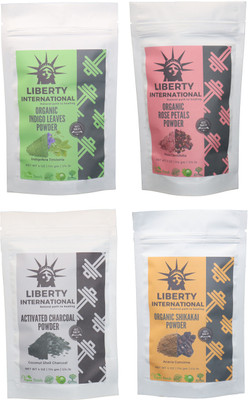 

LIBERTY INTERNATIONAL Indigo & Rose & Charcoal & Shikakai Powder ( 114 Gm Each ) For Face , Hair & Skin Care Certified C18(Set of 4)