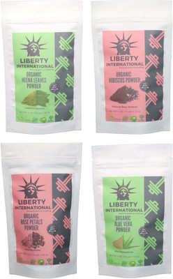 

LIBERTY INTERNATIONAL Heena & Hibiscus & Rose & Aloevera Powder ( 114 Gm Each ) For Face , Hair & Skin Care Certified C18(Set of 4)