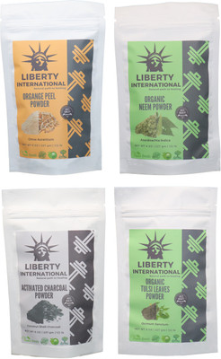 

LIBERTY INTERNATIONAL Orange & Neem & Charcoal & Tulsi Powder ( 227 Gm Each ) For Face , Hair & Skin Care Certified C18(Set of 4)