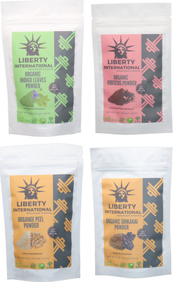 

LIBERTY INTERNATIONAL Indigo & Hibiscus & Orange & Shikakai Powder ( 227 Gm Each ) For Face , Hair & Skin Care(Set of 4)