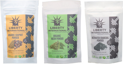

LIBERTY INTERNATIONAL Soapnut & Neem & Charcoal Powder ( 227 Gm Each ) For Face , Hair & Skin Care Certified C18(Set of 3)