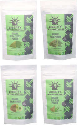 

LIBERTY INTERNATIONAL Heena & Neem & Amla & Aloevera Powder ( 114 Gm Each ) For Face , Hair & Skin Care Certified C18(Set of 4)