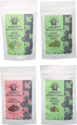 

LIBERTY INTERNATIONAL Indigo & Heena & Hibiscus & Tulsi Powder ( 227 Gm Each ) For Face , Hair & Skin Care Certified C18(Set of 4)