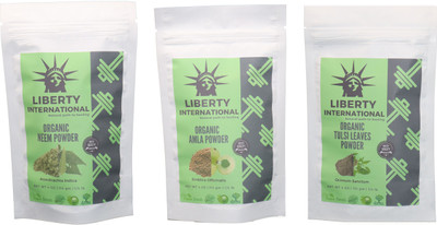 

LIBERTY INTERNATIONAL Neem & Amla & Tulsi Powder ( 114 Gm Each ) For Face , Hair & Skin Care Certified C18(Set of 3)