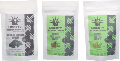 

LIBERTY INTERNATIONAL Charcoal & Tulsi & Aloevera Powder ( 114 Gm Each ) For Face , Hair & Skin Care Certified C18(Set of 3)
