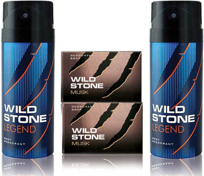 

Wild Stone 2 Legend Deodorant and 2 Musk 75gm Soap(Set of 4)
