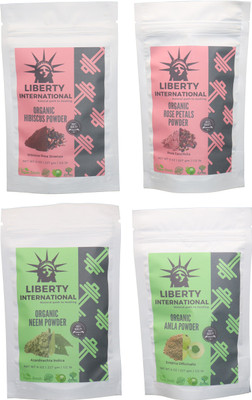 

LIBERTY INTERNATIONAL Hibiscus & Rose & Neem & Amla Powder ( 227 Gm Each ) For Face , Hair & Skin Care Certified C18(Set of 4)