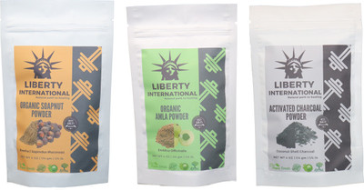 

LIBERTY INTERNATIONAL Soapnut & Amla & Charcoal Powder ( 114 Gm Each ) For Face , Hair & Skin Care Certified C18(Set of 3)