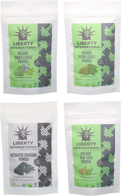 

LIBERTY INTERNATIONAL Indigo & Heena & Charcoal & Aloevera Powder ( 114 Gm Each ) For Face , Hair & Skin Care Certified C18(Set of 4)