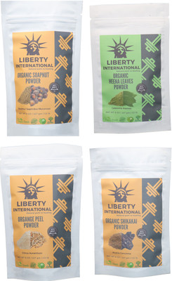 

LIBERTY INTERNATIONAL Soapnut & Heena & Orange & Shikakai Powder ( 227 Gm Each ) For Face , Hair & Skin Care Certified C18(Set of 4)