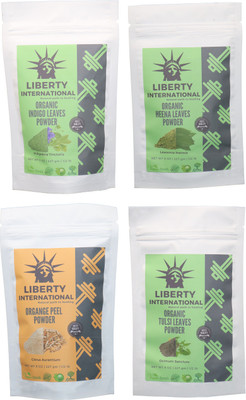

LIBERTY INTERNATIONAL Indigo & Heena & Orange & Tulsi Powder ( 227 Gm Each ) For Face , Hair & Skin Care Certified C18(Set of 4)