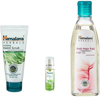 

Himalaya neem face scrub, neem foming face wash, anti hair fall oil(Set of 3)