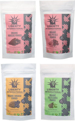 

LIBERTY INTERNATIONAL Hibiscus & Rose & Shikakai & Tulsi Powder ( 114 Gm Each ) For Face , Hair & Skin Care Certified C18(Set of 4)