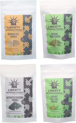 

LIBERTY INTERNATIONAL Orange & Neem & Charcoal & Aloevera Powder ( 114 Gm Each ) For Face , Hair & Skin Care Certified C18(Set of 4)