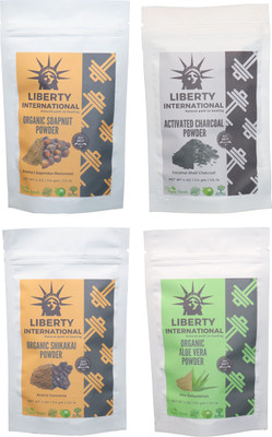 

LIBERTY INTERNATIONAL Soapnut & Charcoal & Shikakai & Aloevera Powder ( 114 Gm Each ) For Face , Hair & Skin Care Certified C18(Set of 4)