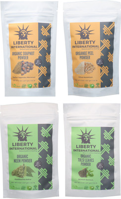 

LIBERTY INTERNATIONAL Soapnut & Orange & Neem & Tulsi Powder ( 227 Gm Each ) For Face , Hair & Skin Care Certified C18(Set of 4)