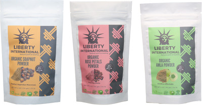 

LIBERTY INTERNATIONAL Soapnut & Rose & Amla Powder ( 114 Gm Each ) For Face , Hair & Skin Care Certified C18(Set of 3)