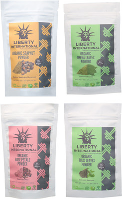 

LIBERTY INTERNATIONAL Soapnut & Heena & Rose & Tulsi Powder ( 227 Gm Each ) For Face , Hair & Skin Care Certified C18(Set of 4)