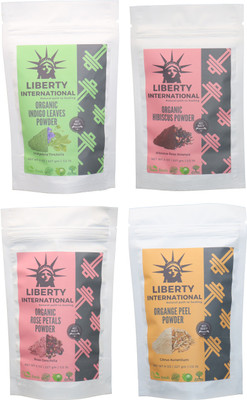 

LIBERTY INTERNATIONAL Indigo & Hibiscus & Rose & Orange Powder ( 227 Gm Each ) For Face , Hair & Skin Care Certified C18(Set of 4)