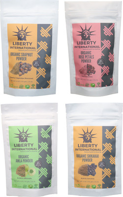 

LIBERTY INTERNATIONAL Soapnut & Rose & Amla & Shikakai Powder ( 114 Gm Each ) For Face , Hair & Skin Care Certified C18(Set of 4)