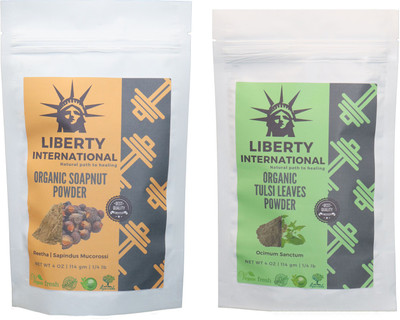 

LIBERTY INTERNATIONAL Soapnut & Tulsi Powder ( 114 Gm Each ) For Face , Hair & Skin Care Certified C18(Set of 2)