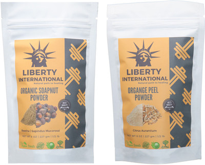 

LIBERTY INTERNATIONAL Soapnut & Orange Powder ( 227 Gm Each ) For Face , Hair & Skin Care Certified C18(Set of 2)