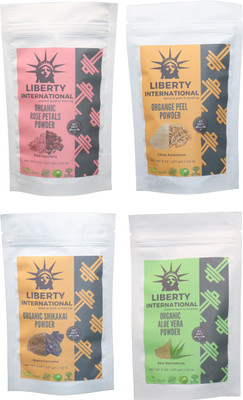 

LIBERTY INTERNATIONAL Rose & Orange & Shikakai & Aloevera Powder ( 227 Gm Each ) For Face , Hair & Skin Care Certified C18(Set of 4)